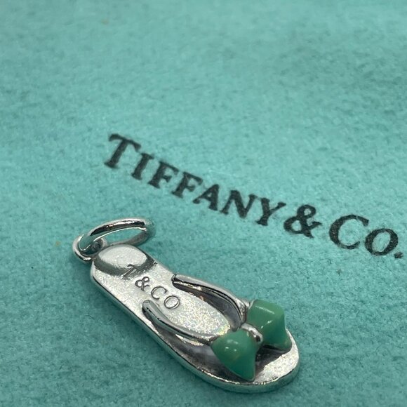 Tiffany & Co. Blue Enamel Flip Flop Charm Sterling Silver with Pouch - Picture 2 of 9